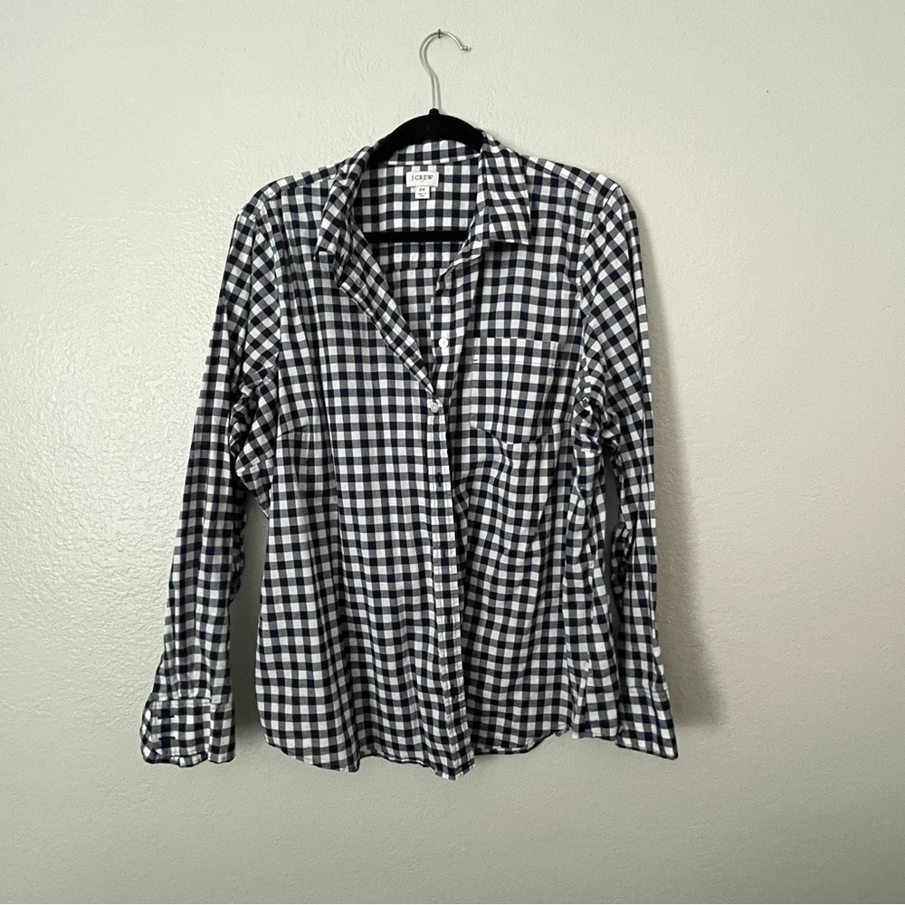 J Crew gingham button up navy 2x